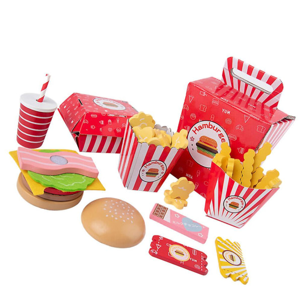 1 sæt simuleret fastfood model realistisk potato chips burger legetøj sæt legehus rekvisitter (12.5X12.5CM, tilfældig farve)