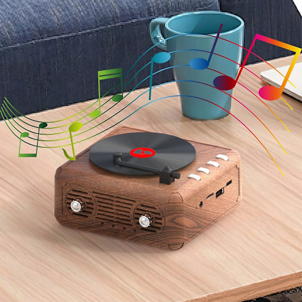 Skivspelare Trådlös Bluetooth Ljud Retro Kreativ Mini Bärbar Kort Insats Liten Högtalare Subwoofer Present (Grå)