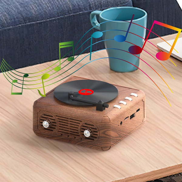 Skivspelare Trådlöst Bluetooth ljud Retro Creatives Mini Portable Card Insert Liten högtalare Subwoofer Present（Grå）
