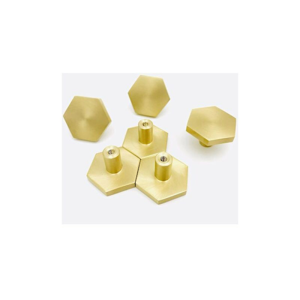 Set med 4 väggkrokar i borstad mässing, 34 mm x 21 mm, guld handdukskrok för badrum, klädhängare, handdukshängare (Hex)