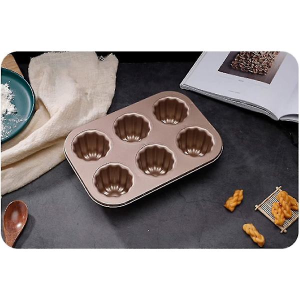 Canele-form kakform, non-stick bakning kolstål caneles formar köksredskap och bakredskap matlagningsverktyg Cannel fransk bakverk vaniljsås kakform (6-hålig