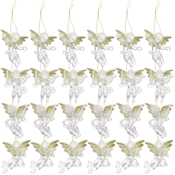 24 stk 6 cm julehengende ornamenter gjennomsiktige engel anheng chic dekorasjon (6 cm, forskjellige farger)