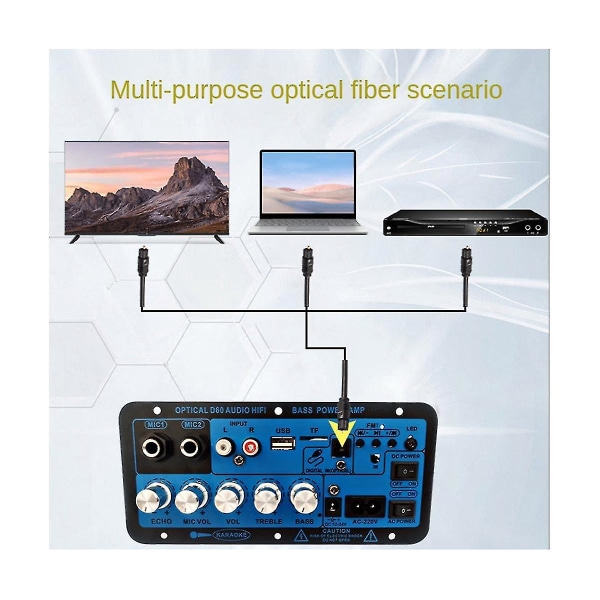 Bil Bluetooth Digital Forsterkerkort Dobbel Mikrofon Bluetooth 5.0 Stereo Forsterker Subwoofer Kara（BlåSvart）