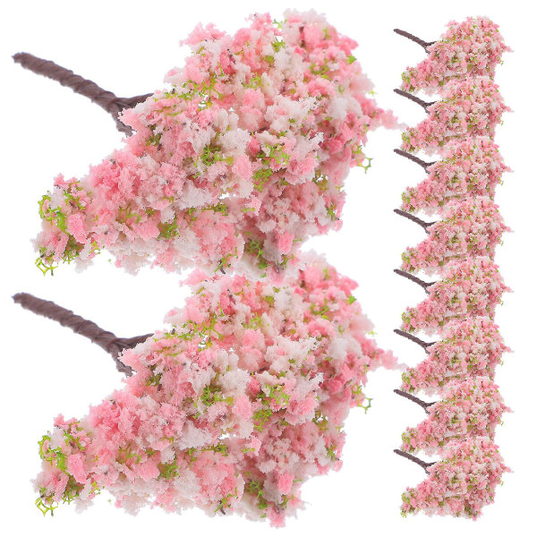 10 konstgjorda körsbärsblomträd mini realistiska körsbärsblomträd mini blomträd i krukväxter mikrolandskap (7.00X6.00X5.00CM, rosa)