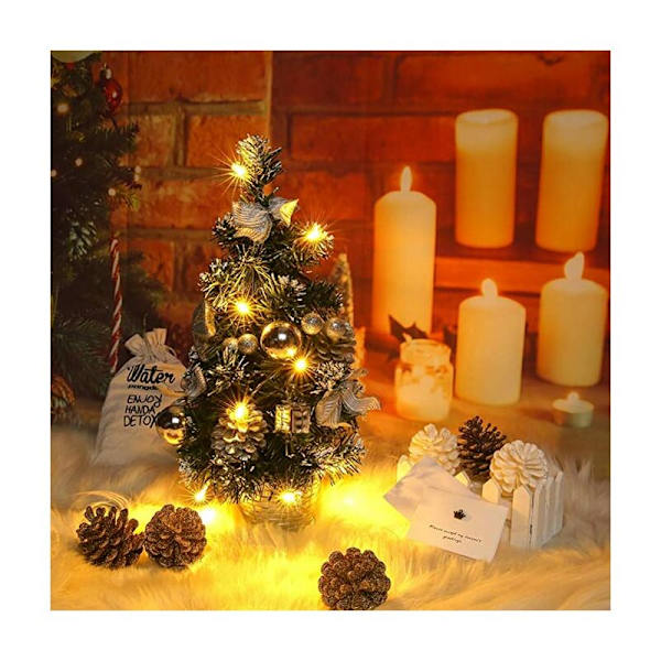 Miniatyr Konstgjord Julgran, Liten Julgran med LED-lampor, Mini Skrivbordsgransdekoration för Kommersiellt Kontor Bar 40CM
