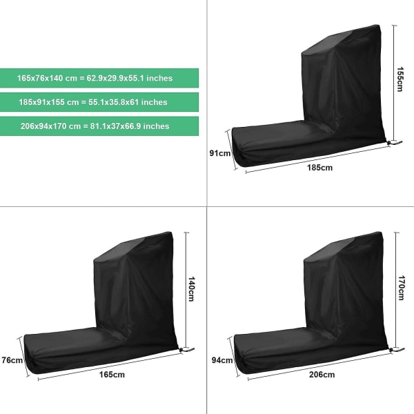 Vedenpitävä juoksumaton cover - Ei taitettava - Vetoketjulla ja kiristysnyörillä - Musta (185x91x155cm)