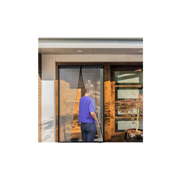 Myggnät för dörr - 90 x 210 cm magnetisk automatisk stängning - för balkongdörrar, vardagsrum, montering utan borrning (svart)