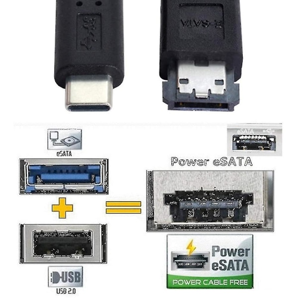 Esata til usb C-kabel usb type C mannlig vert til Esata Esatap HD-kabel for bærbar PC (svart)