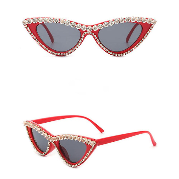 Överdimensionerade Cat Eye Solglasögon Kattglasögon Retro Cat Eye Solglasögon Strass Kristall Glitter Dam Hantverk Strass Pärla Plast Ram