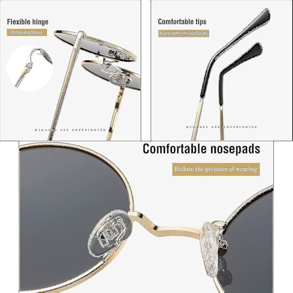 Vintage pyöreät John Lennon -polarisoidut aurinkolasit miehille ja naisille Circle Hippie -aurinkolasit_l24（2 pakkausta (musta kulta)）