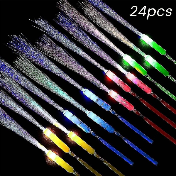 24 stk glødende fiberoptiske tryllestaver med LED-lys, blinkende tryllestaver for fester, bryllup (tilfeldig farge)