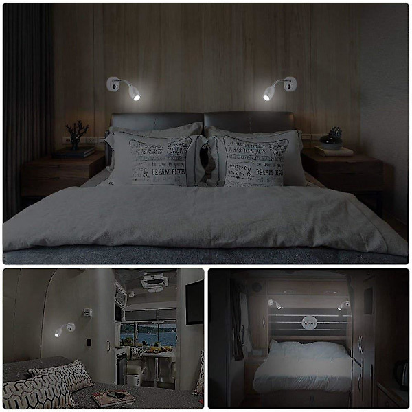 2x 3V LED-spotläslampa med strömbrytare för husbil, husvagn, båt och husbil, 2-pack