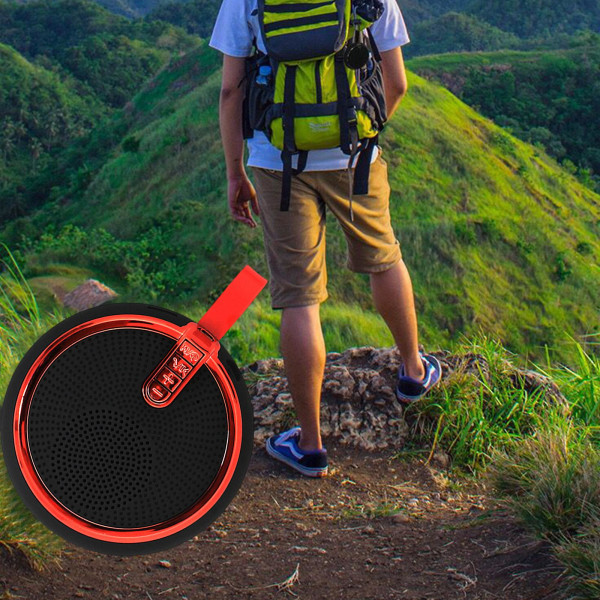 Utomhus bärbar snodd Bluetooth liten stål, Mini Audio trådlös högtalare, Bärbar liten ljud subwoofer, Långvarig batteritid（Röd）
