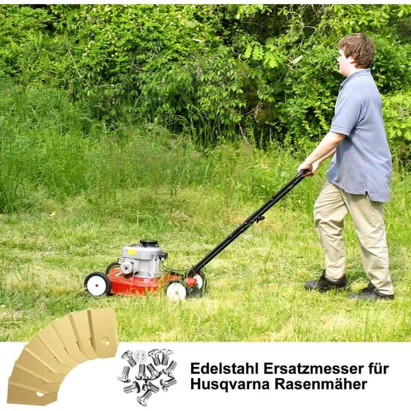 Rea-utbytesblad i titan för Husqvarna gräsklippare, set med 45 gräsklipparblad, gräsklippartillbehör med skruvar