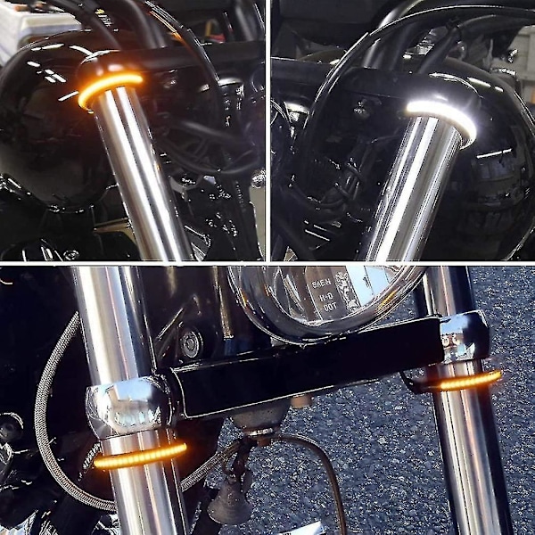 Flexibla Switchback Dubbel Färg Vit Bärnsten Motorcykel Led Gaffel Blinkers Drl Dagsljus Körning Li