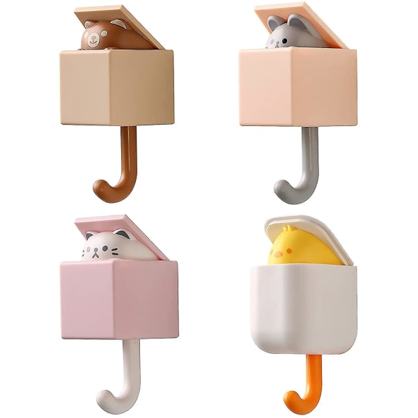 Väggkrok, självhäftande krok duschkrok badrock krok söt djur dekorativ väggkrok (rosa, brun, vit, orange4pcs