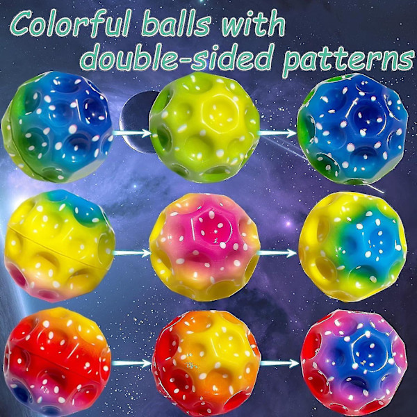 6-pak Astro Jump Balls Rumtema Gummibold Bouncy Balls Høj Jumping Space Ball Til Børn - Regnbuefarve