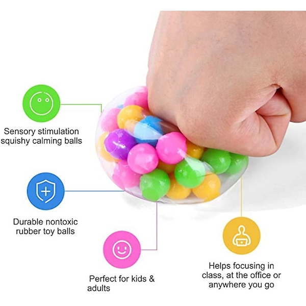 3 st regnbågsformade tryckbollar, sensoriska fidgetleksaker, DNA-färgade pärlor, stressavlastande boll, mjuk TPR-lim, elastisk månboll, klämboll, present till barn