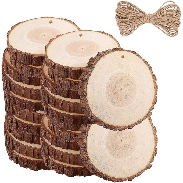 30 st naturliga träskivor 6-7 cm borrat hål oavslutade stock träcirklar för gör-det-själv hantverk