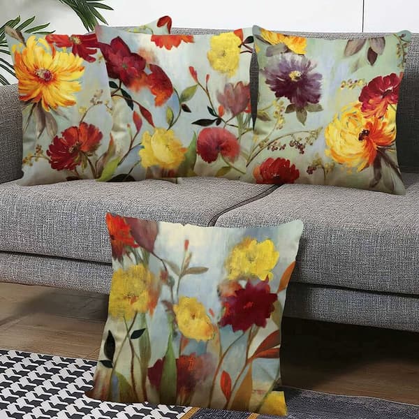 Set om 4 kuddfodral 45 x 45 cm - blommotiv - linnebomull - utomhusdekor