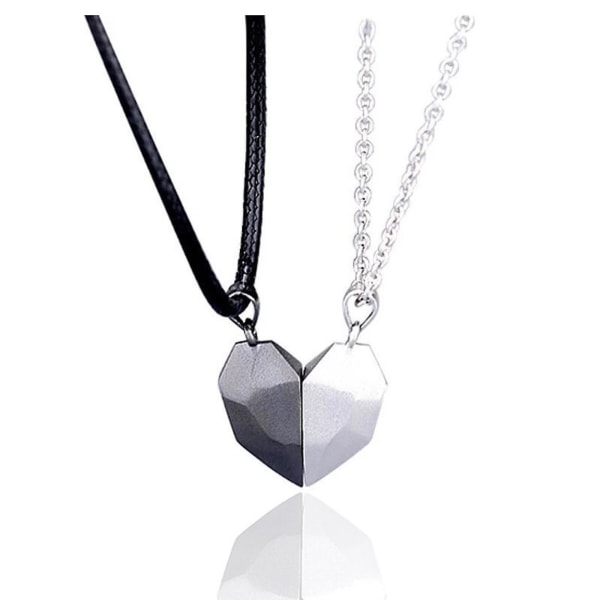 Hjertevedhæng halskæder - Magnetiske par kærlighedshalskæder, 2-delt sølv halskæde sæt med justerbar kædelængde