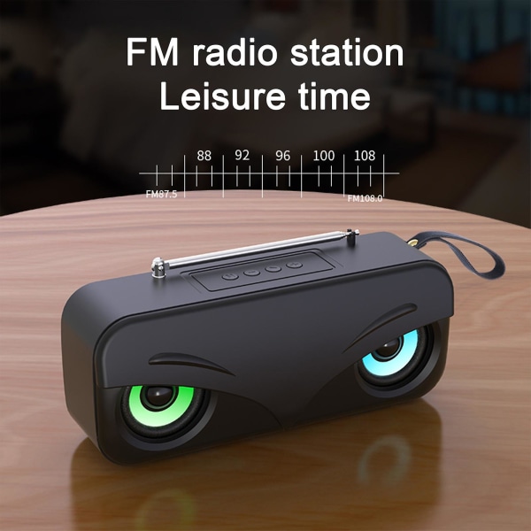 Bluetooth Audio Bärbar Utomhusradio FM Subwoofer Dubbla Högtalare LED-ljuseffekter Mini Hög Volym Stereo（Svart）