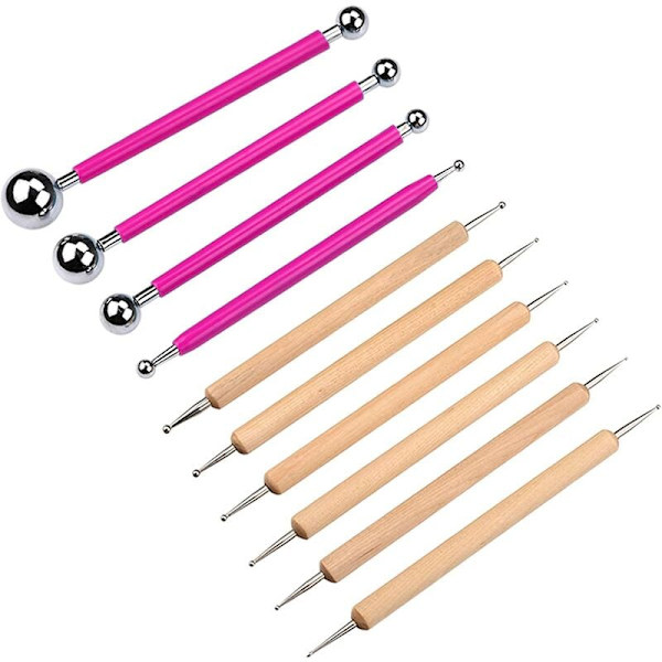 Set med 10 st punktsverktygspennor för stenmålning, lerskulptering och präglingskonst, rosa