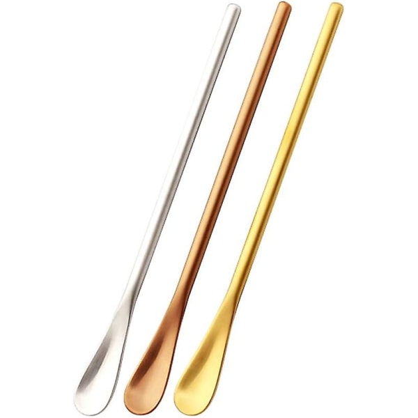 Gold, Silver, Rose Gold - Set Of 3 Stainless Steel Mixing Spoons For Cocktails, Coffee, Iced Tea, For Home, Office, Bar, Party