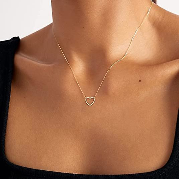 Søt hjerte-halskjede, lite 14k gullhjerte-anheng, choker-halskjeder, lite gullkjærlighetskjede med åpent hjerte for kvinner, delikat gullkjede