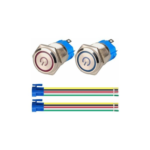 2 st tryckknappsbrytare med spärr 1NO1NC rostfritt stål vattentät 220V-230V/5A