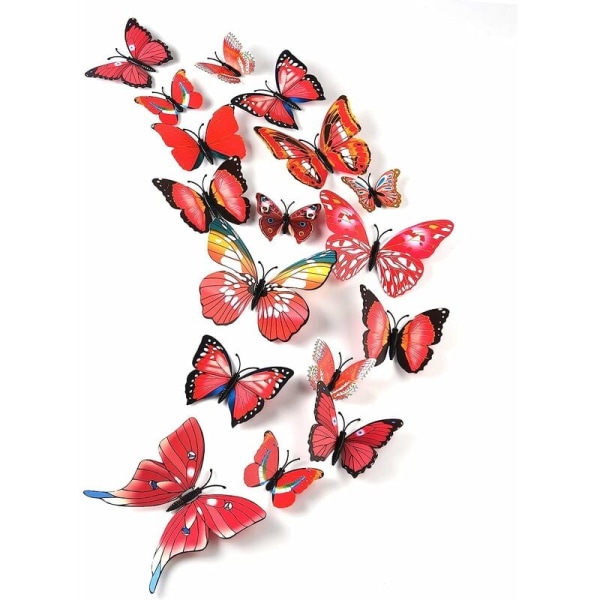 36 delar 3D Butterfly Wall Stickers Väggfjärilar Flickor Sovrumstillbehör, Röd