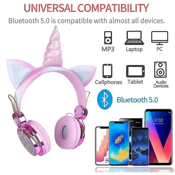 Trådløse hodetelefoner for barn Unicorn hodetelefoner med justerbart hodebånd (rose gull) Mlo