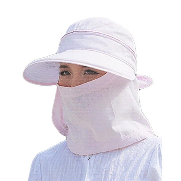 Vikbar solhatt för kvinnor med UV-skydd, bred brätte och nacke (rosa)
