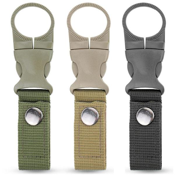 Nytt utomhus camping vandring multifunktionell taktisk nylon rem karbinhake spänne flaska flaska hängande bälte klämma verktyg 1 st (khaki färg)
