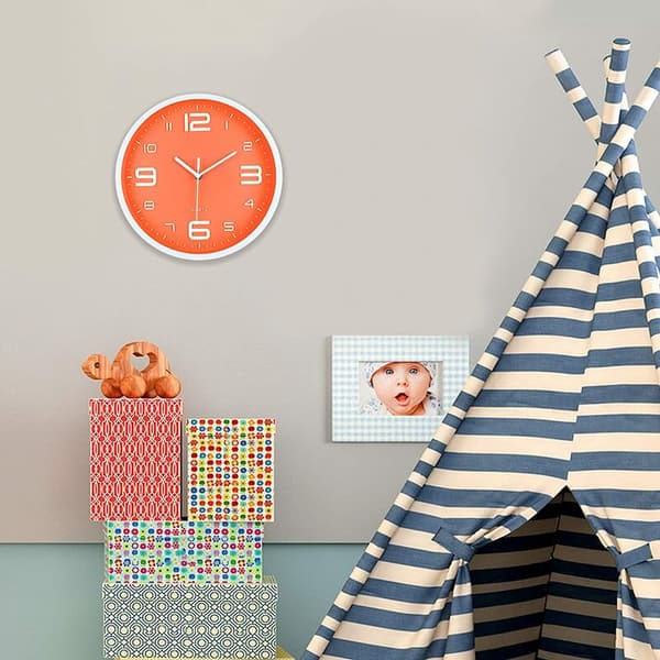 Orange väggklocka Mute Modern väggklocka Stor 3D siffror Barn Flickor Sovrum Kök Badrum Vardagsrum 30cm