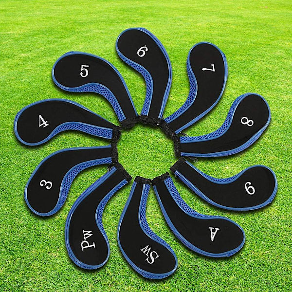 (Mörkblåa golfjärnshuvudskydd, 10 vattentäta neoprengolfklubbs huvudskydd Putter set skyddande överdrag golftillbehör