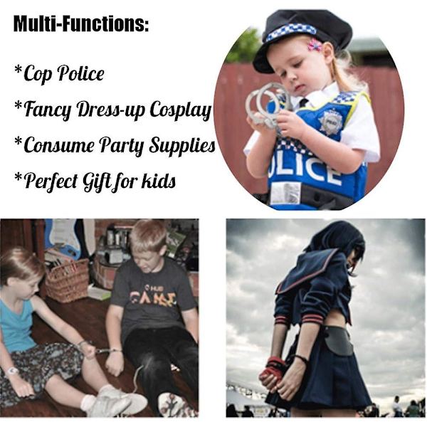 Professionelle håndjern sølv, metal håndjern med nøgler børnelegetøj metal håndjern håndjern tilbehør foregive leg rekvisitter kostume cosplay helt spil