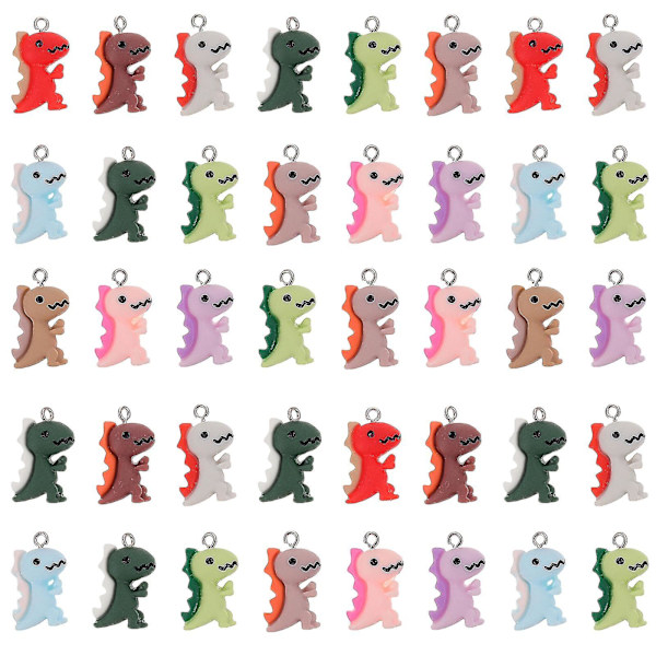 50 stk Dinosaur Charms Resin Smykkefremstilling Funn Anheng Dinosaur Ornamenter