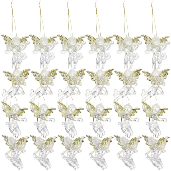 24 stk 6 cm julehengende ornamenter gjennomsiktige engel anheng chic dekorasjon (6 cm, forskjellige farger)