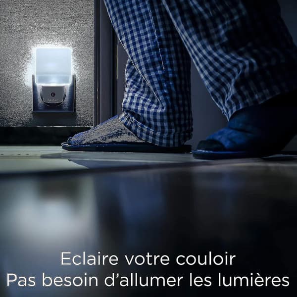 Integrert LED-nattlys, 2 stk., med automatisk sensor, dag/natt, stikkontakt, matt hvit