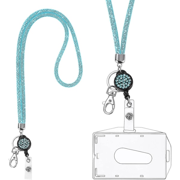 Krystallhalskjede Lanyard, (blå) Bling Nøkkelring Transparent Merkeholder Med Inntrekkbar Krystall Lanyard Og ID-kortholder, For Visittkort, Buss C