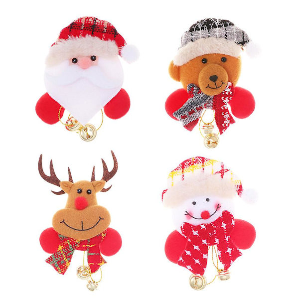 4-pakkaus jouluvaloilla koristeltu rintaneula DIY pieni kello rintaneula sarjakuva rintaneula lahjapussi koriste (Joulupukki + Lumimies + Hirvi + Karhu) (M, kuten kuvassa)