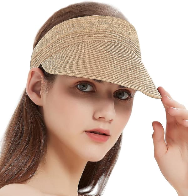 Kvindernes Roll Up Foldable Solhat Bred Skygge Halm Strand Cap Loop Lukning og Justerbar Golf Visor-Coffee