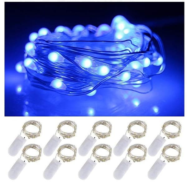 20-LED Blå Tråd Fe Lys, 2m Sølv Vandtæt String til Dekoration