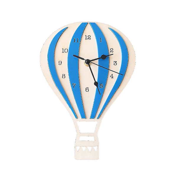 ZHOUBA Nordisk stil varmluftsballon form træ lydløs vægur børneværelse hjem indretning（Blå）