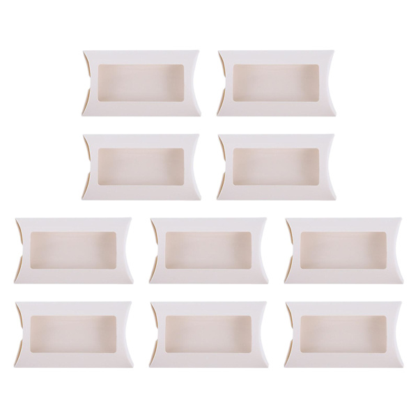 10 st kuddförpackade godisaskar söta presentaskar transparenta fönster presentaskar (12,5X7,4X2CM, vit)