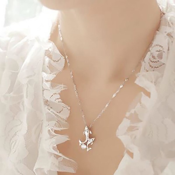 Halsband Delfin Halsband Delfin Hänge Älskare Diamant Dubbel Delfin Kärlek Kristall Vit Zirkon Halsband