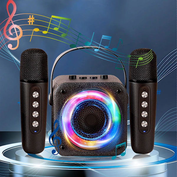 Mikrofon Mikrofon Audio Bluetooth Trådlös Liten Högtalare Barn Familj Karaoke FAN0603（Svart）