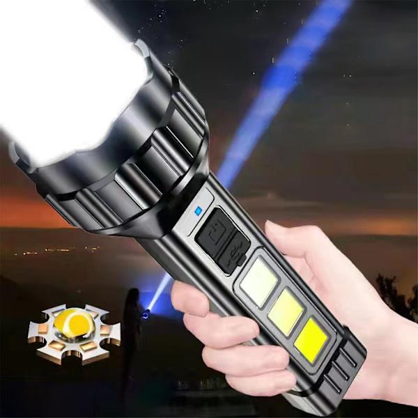 COB Starkt Ljus Ficklampa Bärbar USB C Laddningsbar Ljus Hushålls LED-lampa Inbyggt Batteri Med Strömvisning（Svart）