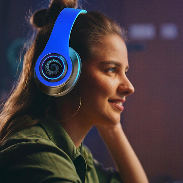 Headset Ljusavgivande Bluetooth-headset Tung bas Mobiltelefon Trådlös Plug-in Sju färger LED Andningsljus Bluetooth-headset（Blå）